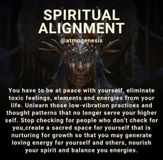 an image with the words, spirital alignmentment and description on it in front of a black background