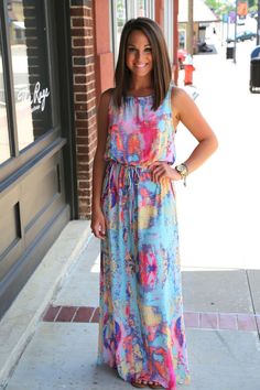 Lovely multi-colored maxi. Sukienki Maksi, Mode Shoes, Yoga Clothing, Outfits 2017, Outfit Trends, Maxi Robes, Easter Outfit, Easter Dress, Party Outfits