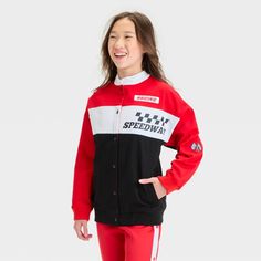 Show your love for racing and stay high in style with this Racing Jacket from art class™. Made of cotton with added spandex, this red jacket comes with a front-snap style for easy on and off. Tailored in a loose fit, this tunic-length jacket also features long sleeves with ribbed cuffs and two handy slash pockets. art class™: One-of-a-kind looks for the one and only you. Red Sporty Outerwear For School, Sporty Red Outerwear For School, Sporty Red Cotton Track Jacket, Red Cotton School Outerwear, Red Cotton Outerwear For School, Stay High, Racer Jacket, Racing Jacket, Red S