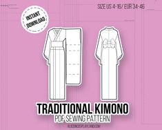 Traditional Kimono or Yukata Sewing Pattern With Obi - Etsy Diy Kimono Pattern, Kimono Pattern Free, Female Kimono, Kimono Sewing Pattern, Obi Sash, Japanese Sewing Patterns, Circular Knitting Machine, Outfit Costume, Male Kimono