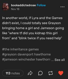 an instagramted tweet with the caption'in another world, if lyra and the games didn't