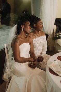 two women sitting next to each other at a table