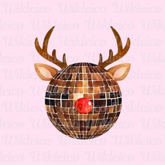 a reindeer's head is made up of squares and has a red nosed nose