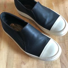 In Excellent Condition. Light Wear At Outer Soles. Worn A Few Times Before I Realized These Were Too Small This Are A Great Everyday Sneaker, Slip-On Style With A Dressier And Edgier Look Than Most Made In Italy Rick Owens Shoes, Edgy Look, Rick Owens, Leather Sneakers, Womens Shoes Sneakers, Shoes Sneakers, Slip On, Black White, Women Shoes