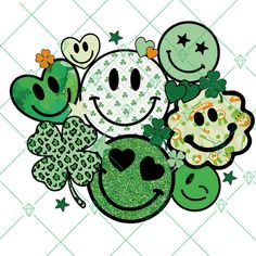 an image of happy st patrick's day with shamrocks and smiley face emoticions