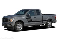 a gray truck is parked on a white background and has black trim around the edges