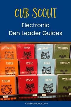 the front cover of cub scout electronic den leader guides, featuring tiger heads and tigers