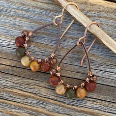 Small Copper & Red Creek Jasper Teardrop Earrings Stone - Etsy Jewelry Earings, Boho Hoop Earrings, Red Creek Jasper, Original Jewelry Design, Bijoux Fil Aluminium, Tiger Eye Jewelry, Jasper Jewelry, Earrings Stone, Jasper Earrings