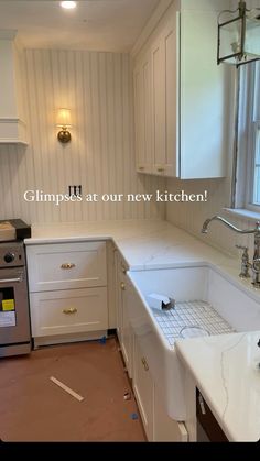 the kitchen is being remodeled with new cabinets and counter tops, but no one will be able to use it