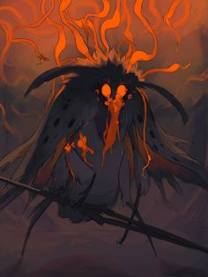 an illustration of a demon with long hair and orange eyes