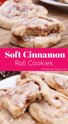 soft cinnamon roll cookies on a white plate