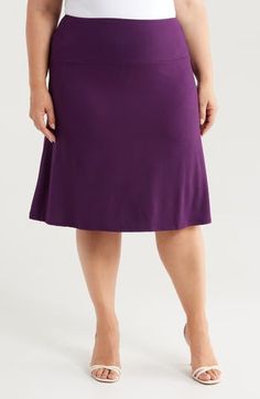 Fall for the easy drape of this everyday A-line skirt crafted with comfortable stretch. 27 1/2" length Elastic waist Unlined 95% rayon, 5% spandex Machine wash, tumble dry Imported Stretch A-line Bottoms With Elastic Waistband, A-line Elastane Bottoms, Flattering Lined Skirt In Solid Color, Flattering Solid Color Lined Skirt, Flattering Lined Skirt, Solid Color Flowy Swim Skirt, Flattering Solid Color Relaxed Fit Skirt, A-line Elastane Lined Skirt, Stretch A-line Bottoms With Gathered Skirt