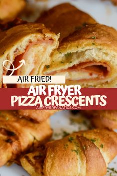 air fryer pizza crescents with text overlay that reads, air fried air fryer pizza crescents