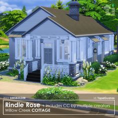 Rindle Rose - One Story House 🍒 Base city of Willow Creek. Plot size: 20x15. Includes CC. Download link in biо. 🍒My ID in the game: TapeiGuanas #thesims4 #ts4 #ts4cc #ts4mm #ts4lots #ts4interiors #ts4build #sims4 #sims4interior #sims4build #sims4lot One Story House, One Story Homes, Ts4 Cc, First Story, Story House, The Sims4, Sims 4