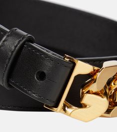 Leather And Chain Belt in Black - Givenchy | Mytheresa Givenchy Belt, Chain Belt, Brass Color, Black Belt, Gold Material, Leather Trims, Bag Making, Focal Point, Givenchy