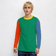 • Elevate your casual style with our Color Block T Shirt Men, a fusion of artistic flair and comfort.• Crafted from 100% cotton, this Long Sleeve Tshirt Tee offers breathability and softness for all-day wear.• Stand out from the crowd with the unique multicolor print featuring blue on the main bodice, contrasting red and green sleeves, and a pop of lemon yellow at the crew neckline.•Whether it's a gift for him or a treat for yourself, this Color Block Tee is perfect for adding a touch of personality to your wardrobe.● Fabric: 100% Cotton● Regular fit● Classic round neck,long sleeve● Fabric weight: 190 g/m● Care Instruction: machine wash cold with similar colors, line drying, do not bleach and dry clean, iron at a maximum sole-plate temperature of 110 degree Celcius without steam. Steam iro 1940s Fashion Dresses, Vintage Inspired Shoes, Vintage Style Hat, Men's Vintage Style, Color Block Tee, 1990s Fashion, Womens Sleeveless Tops, 1980s Fashion, Unique Shirt