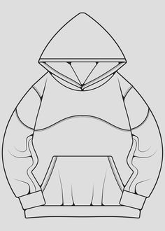 a drawing of a hoodie with the front and back zippers open, on a gray background