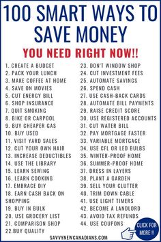 a blue and white sign that says, 100 smart ways to save money you need right now