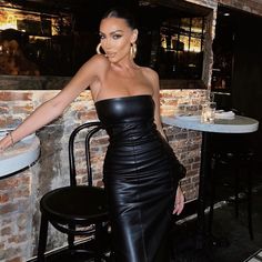 Questions? Leave A Comment Below! New Strapless Side Zipper Has A Bit Of Stretch For Comfort Strapless Dress Black, Leather Midi Dress, Vegas Outfit, Bachelorette Outfits, Black Leather Dresses, Black Strapless Dress, Faux Leather Dress, Strapless Midi Dress