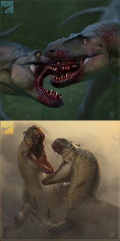 (3) Therapod Face-Bitting by FredtheDinoman : Dinosaurs Dinosaur Eating People, Scary Dinosaur Art, Paleoart Dinosaurs, Scary Dinosaur, Prehistoric Animals Dinosaurs, Dinosaur Sketch, Cool Dinosaurs, Prehistoric Wildlife, Dinosaur Images