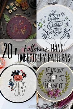 embroidery hand embroidery patterns with text overlay that reads 20 + halloween hand embroidery patterns