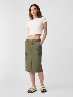 Denim Midi Cargo Pencil Skirt Utility Skirt, Midi Pencil Skirt, Cargo Skirt, Toddler Boys, Stretch Denim, Denim Skirt, Pencil Skirt, Knee Length, Gap