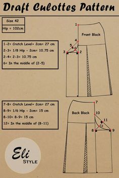 the front and back view of a women's skirt pattern, with measurements for it