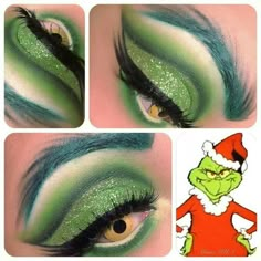 Matte Make Up, Xmas Makeup, Grinch Costumes, Christmas Eye Makeup, Grinch Christmas Party, Whoville Christmas, Grinch Party, Christmas Makeup Look, Smink Inspiration