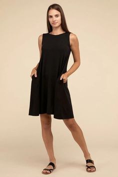 Women's ZENANA Sleeveless Flared Dress with Side Pockets | us.meeeshop