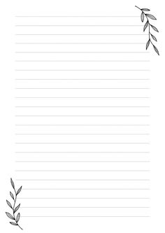 a blank lined paper with leaves and lines on the bottom, in black and white