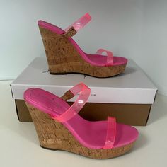 Jessica Simpson Tumile Women's Double Strap Platform Wedge Sandals. * Synthetic Material * Sandal - Wedges * Slip On Closure Pink Cushioned Wedge Sandals For Summer, Pink Cushioned Wedge Sandals With Open Toe, Pink Cushioned Open Toe Wedge Sandals, Pink Open Toe Wedge Sandals With Cushioned Footbed, Pink Cushioned Wedge Sandals, Pink Summer Wedge Sandals, Pink Wedge Sandals With Heel Strap, Pink Synthetic Wedge Sandals, Pink Synthetic Open Toe Wedge Sandals