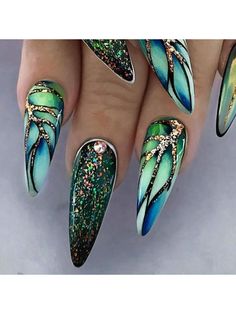 Mint Green  Collar    Color Nails Embellished   Nail,Hand & Foot Care Solid Color Nails, Stiletto Nail Art, Nail Art Gel, Nail Type, Stiletto Nails Designs, Holographic Nails