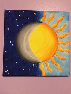 an acrylic painting of the sun and moon