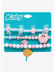 Kirby Candy Beaded Bracelet Set Playful White Plastic Jewelry, Trendy Plastic Jewelry For Birthdays, Playful Plastic Jewelry For Birthday, Playful Plastic Jewelry With Letter Beads, Sweet Pink Plastic Jewelry, Kirby Bracelet, Kirby Merchandise, Kirby Merch, Kirby Nintendo