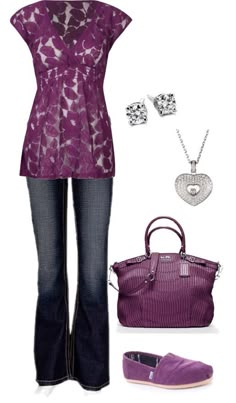 calça jeans Purple Clothes, Coach Fashion, Mode Tips, Purple Outfits, Stitch Fix Inspiration, Fashion Lookbook, Toms Shoes, Stitch Fix Style, Beautiful Gowns