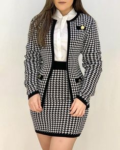 Size: S,M,L,XL;Style:ElegantType:Blazer SetsMaterial:PolyesterNeckline:Open FrontSleeve Style:Long SleeveLength:MiniPattern Type:HoundstoothFit Type:SkinnyOccasion:WorkPackage Include:2PCS Fall Season Office Lady Sets, Casual Fall Office Sets, Casual Office Sets For Fall, Long Sleeve Sets For Office In Fall, Black Long Sleeve Office Sets, Fall Office Sets With Long Sleeves, Office Lady Sets For Fall Office Wear, Black Office Sets For Spring, Black Office Lady Sets For Office Wear