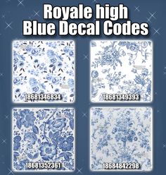 blue and white floral wallpapers with the words royal high blue decal code