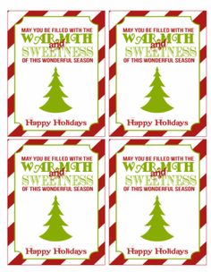 four christmas gift tags with the words happy holidays