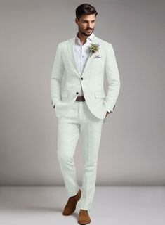 Step into the realm of refined style with our Light Green Seersucker Suit – a tasteful and sophisticated choice that transcends seasonal trends to become a wardrobe essential. Crafted from pure cotton fabric, the suit features light green stripes on a seersucker fabric adding an element of elegance while ensuring comfort and a distinguished appearance. Whether you're attending a summer wedding, a garden party, or a business event, this suit seamlessly blends versatility with a distinctive aesthe Elegant Green Linen Suits, White Linen Semi-formal Suits, Green Cotton Formal Suits, Green Cotton Suits For Formal Occasions, White Cotton Semi-formal Suit, White Single Breasted Set For Spring, White Single Breasted Sets For Spring, White Single-breasted Sets For Spring, White Business Sets For Spring