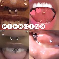 four different types of piercings are shown in this collage with the word, piercinging