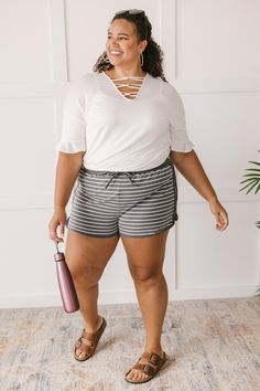 In search of the comfiest and softest shorts ever? We found them! No joke, these shorts will never leave your body once you put them on. Lightweight, breathable, and stretchy you can wear these out and about or in the comfort of your own home. Lightweight + Soft MaterialFunctional Waist Tie 78% Polyester, 22% SpandexWash Cold, Hang Dry Fits True To Size Measurements listed below are of the actual clothing itemS: Waist 26" Hips 39" Inseam 2.5" Rise 11"M: Waist 28" Hips 41" Inseam 2.5" Rise 11.5"L Blue Sunday, Skin Care Shopping, Lounge Shorts, Everyday Hairstyles, Own Home, Soft Shorts, Out And About, Striped Shorts, Waist Tie