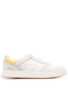 white grey yellow calf leather panelled design perforated detailing debossed logo to the side logo print to the side front lace-up fastening contrasting branded heel counter round toe flat rubber sole Debossed Logo, Balenciaga Track, Balenciaga Triple S, Low Top Sneakers, Derby Shoes, Athletic Sneakers, Espadrille Shoes, Ski Wear, Party Shoes