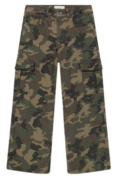 Your kid will love being seen in these roomy wide-leg pants outfitted with cargo pockets and a can't-miss camo print. Zip fly with button closure Five-pocket style; cargo flap-patch pockets 98% cotton, 2% Lycra® spandex Machine wash, dry flat Imported Casual Camouflage Cargo Pants With Patch Pockets, Camouflage Wide Leg Cargo Jeans, Casual Camouflage Cargo Jeans With Patch Pockets, Camouflage Wide-leg Cargo Jeans With Side Pockets, Camouflage Wide Leg Cargo Pants With Pockets, Wide Leg Camouflage Cargo Pants, Wide Leg Pant Outfit, Wide Leg Cargo Pants, Style Cargo