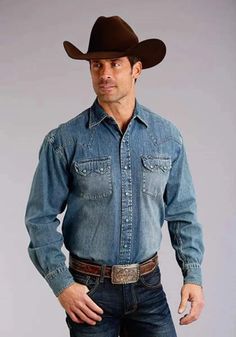 Stetson Denim Drift (Blue) - Men's Western Shirt - Hatcountry Denim Drift, Sleeve Placket, Western Shirt, Western Shirts, Classic Blue, Polished Look, Western Wear, Timeless Classic, Denim Shirt