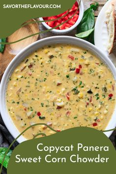 copycat panera sweet corn chowder recipe with text overlay that reads copycat panera sweet corn chowder