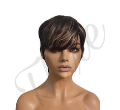 This razor cut human hair pixie wig is expertly crafted, cut, and colored, then freshly shampooed, conditioned, and COMPLIMENTARY PRE-STYLED at no extra cost to ensure a premium quality experience right out of the box.  It is highly versatile and can be styled in various ways. The expert cut allows you to wear it effortlessly without the need for heat styling.  *Due to the packaging and shipping process, further styling upon receiving is recommended to achieve your desired look.  *Color may appe Bang Cut, Short Pixie Wig, Short Pixie Wigs, Layered Pixie, Pixie Wig, Wig Short, Full Wig, Pixie Cut Wig, Human Hair Wig