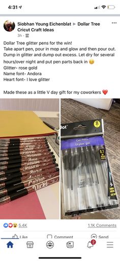 an instagram page with several different types of pens and pencils in the same box