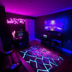 Gaming Room Ideas Teen Gamer Bedroom, Gamer Room Ideas Boy Bedrooms, Gaming Bedroom Ideas Boys, Neon Game Room, Fortnite Room, Neon Rug, Gamer Bedroom Ideas, Games Setup, Baddie Bedroom