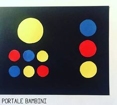 an abstract painting with circles and dots in black, yellow, red, and blue