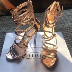 Brand New Gold Steve Madden Heeled Sandals. Comes With Box. Spring Rose Gold Sandals For Formal Occasions, Formal Rose Gold Sandals For Spring, Formal Rose Gold High Heel Sandals, Rose Gold Formal Round Toe Sandals, Spring Formal Rose Gold Sandals, Formal Spring Rose Gold Sandals, Formal Rose Gold Round Toe Sandals, Rose Gold Open Toe Heels For Night Out, Cheap Gold Open Toe T-strap Sandals